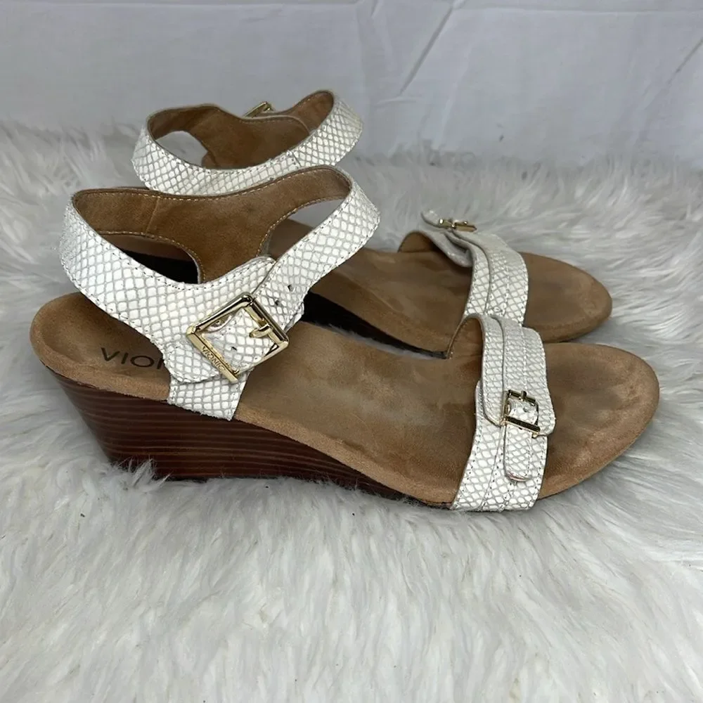 Vionic Laurie Strappy Textured‎ Leather Wedge Sandals Sz 10